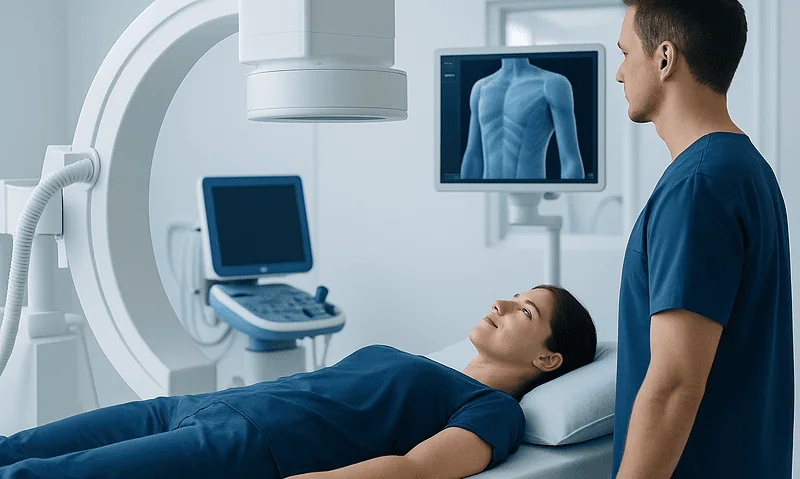 Oblique Muscle: What Patients Need to Know 7 Medical professional reviewing patient's chest X-ray in a hospital setting.