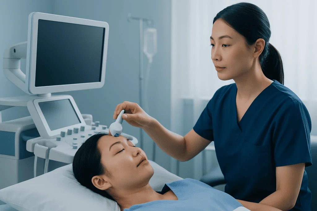 Medical professional performing acupuncture on a patient in a clinical setting.
