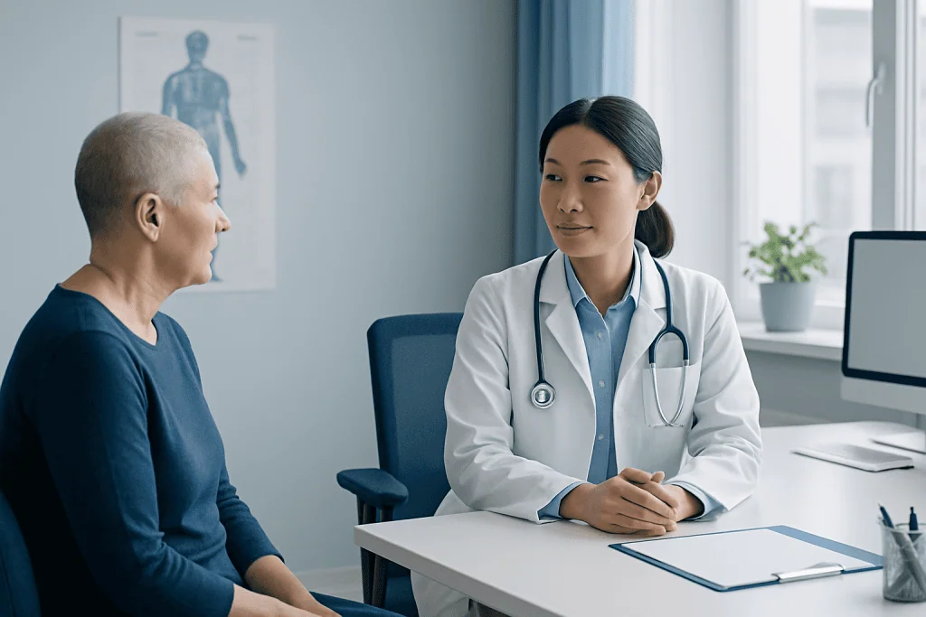 Doctor consulting with a patient in a medical office setting.