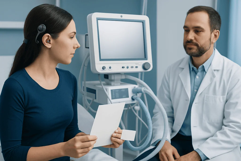 Patient with medical implants during consultation at Acibadem Hospital.