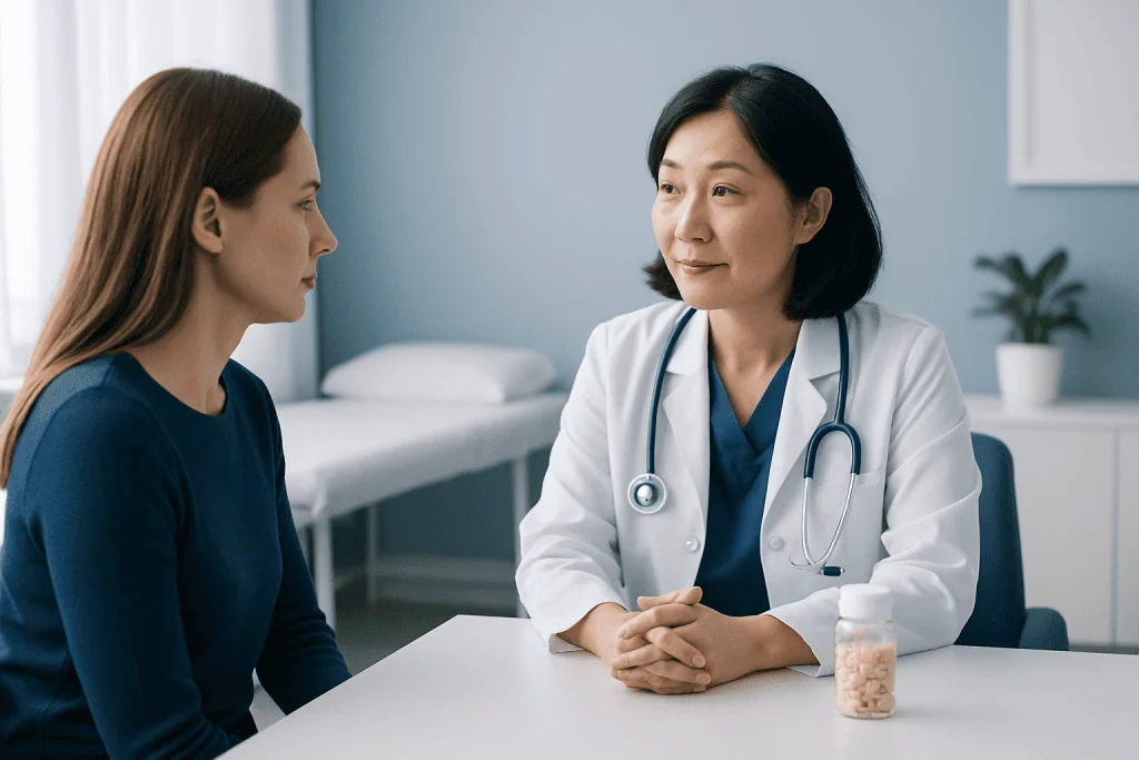 Doctor consulting with a patient in a medical office setting.