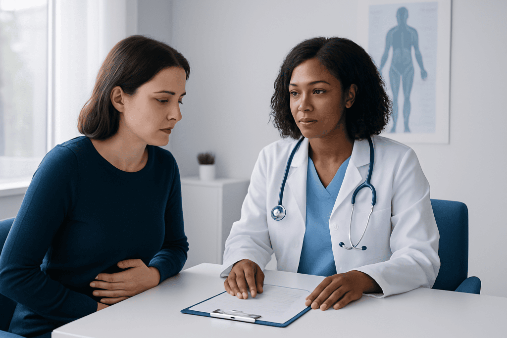 Doctor consulting with a patient in a medical office setting.