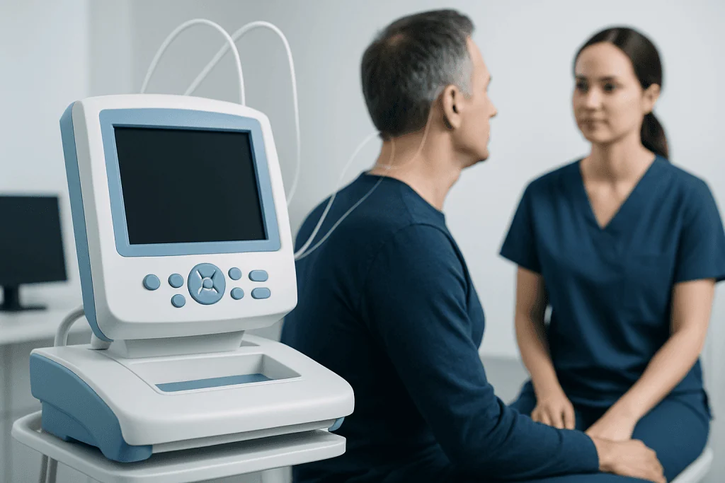 Patient undergoing occipital nerve stimulation consultation at Acibadem Hospital.