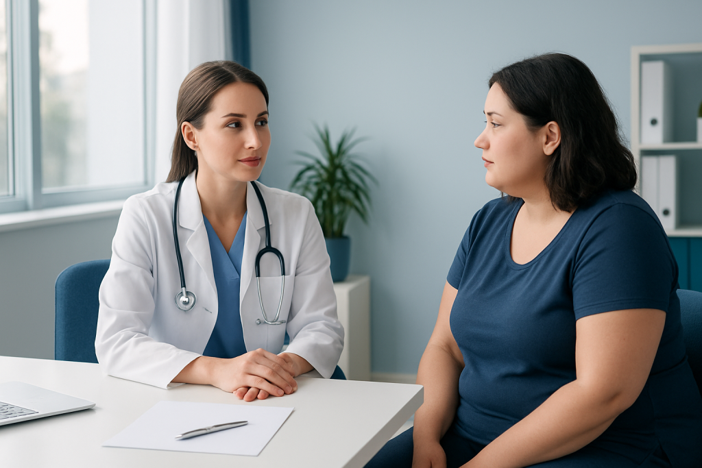 Doctor consulting a patient in a modern medical office.