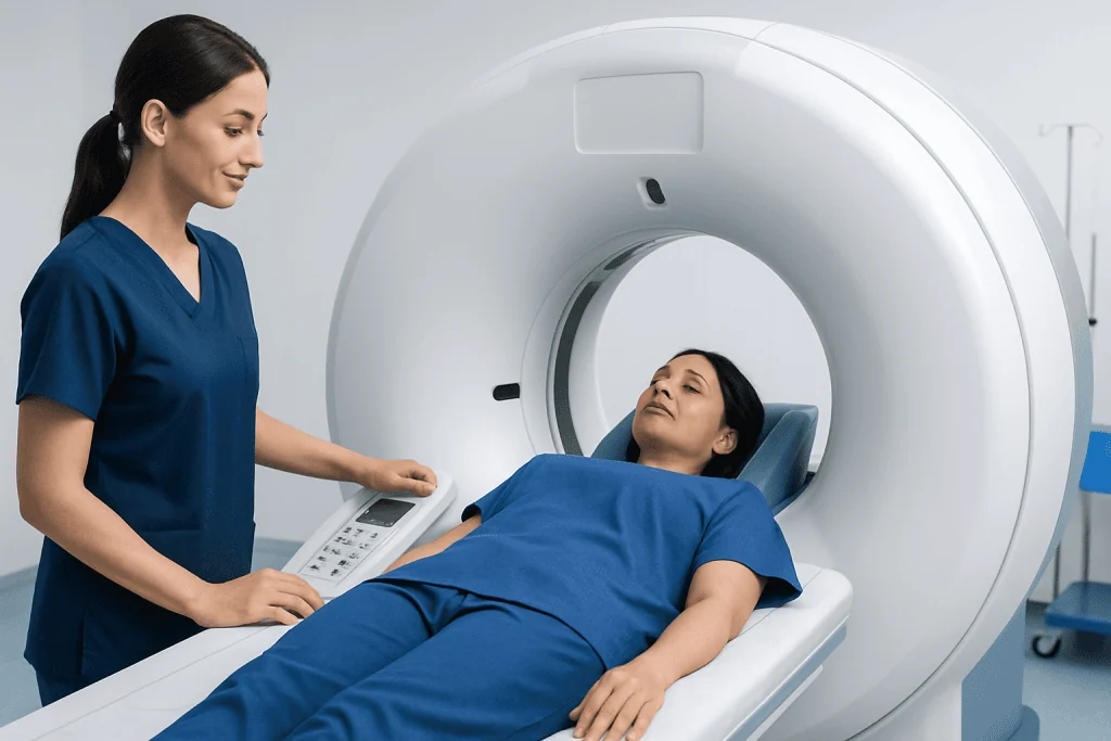 Patient undergoing a CT scan at Acibadem Hospital in Turkey.