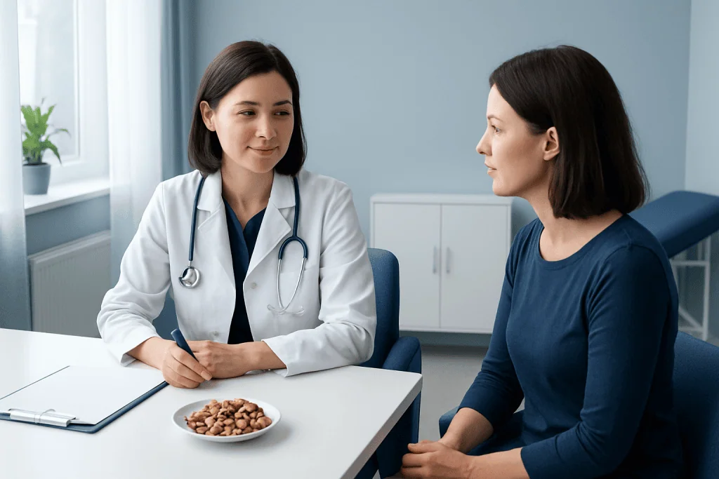 Doctor consulting with patient in a medical office setting.