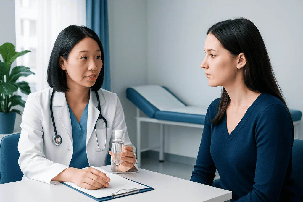 Doctor consulting with a patient in a medical office setting.