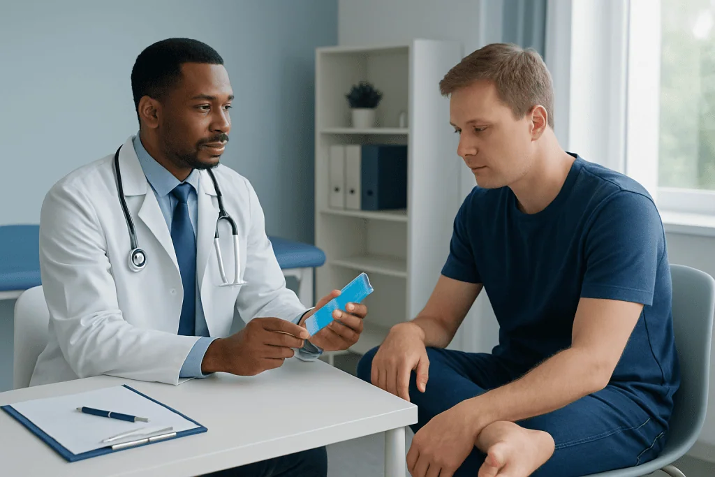 Doctor consulting with patient about antifungal treatment options.