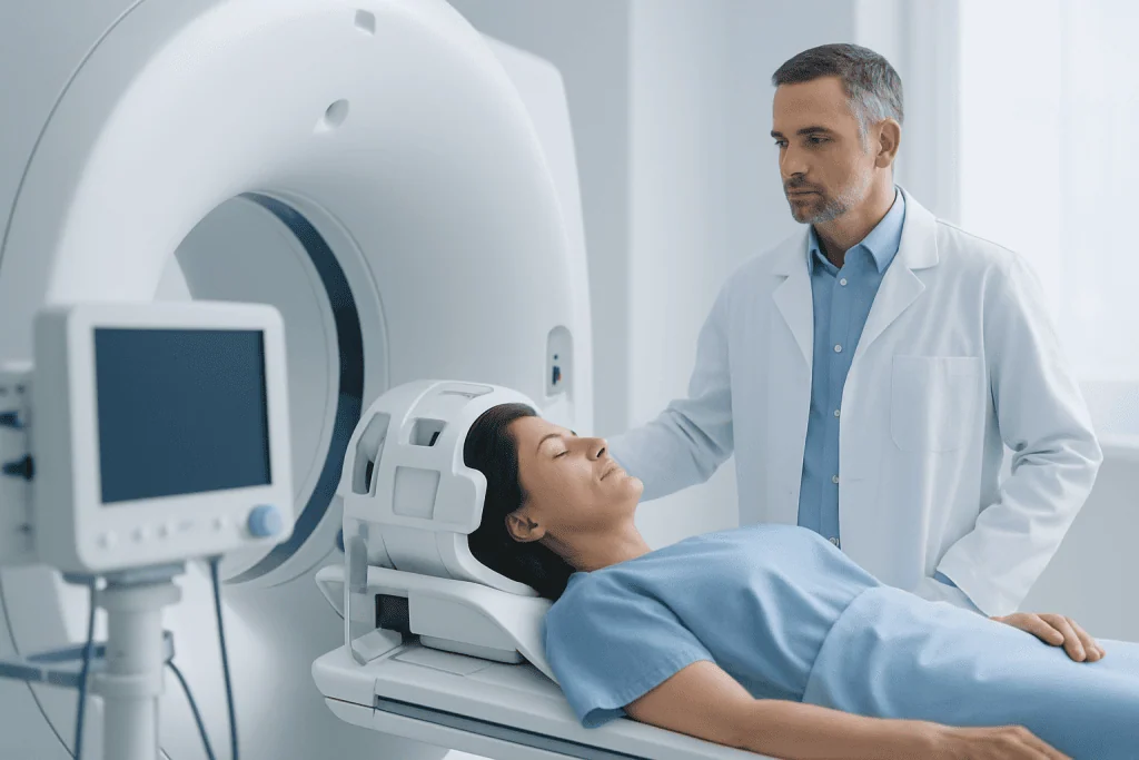 Patient undergoing brain scan at Acibadem Hospital for neurological health.
