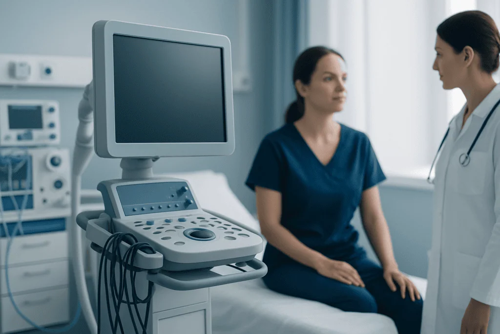 Supplements for Acne: Benefits, Risks, and Safe Use 1 Medical consultation with ultrasound equipment in a hospital setting.