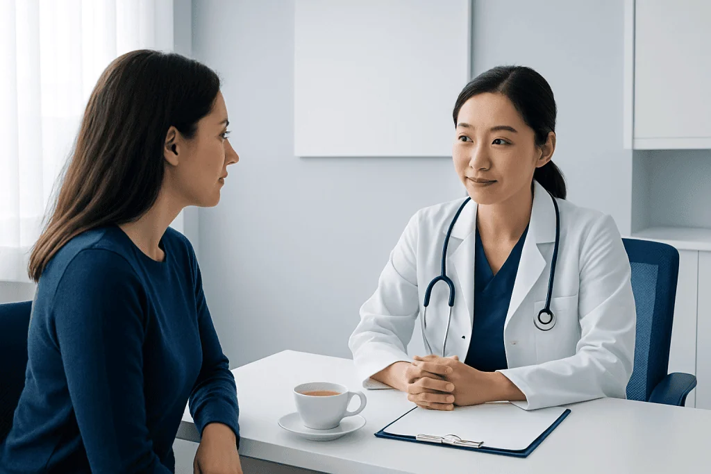 Doctor consulting with a patient in a medical office setting.