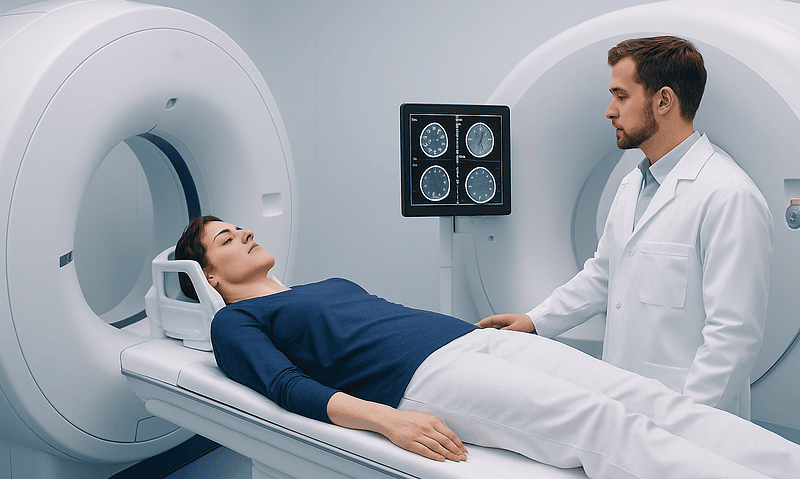 Patient undergoing brain MRI scan at Acibadem Hospital.