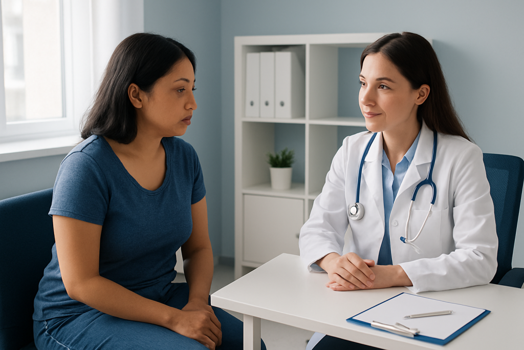 Doctor consulting a patient in a medical office setting.