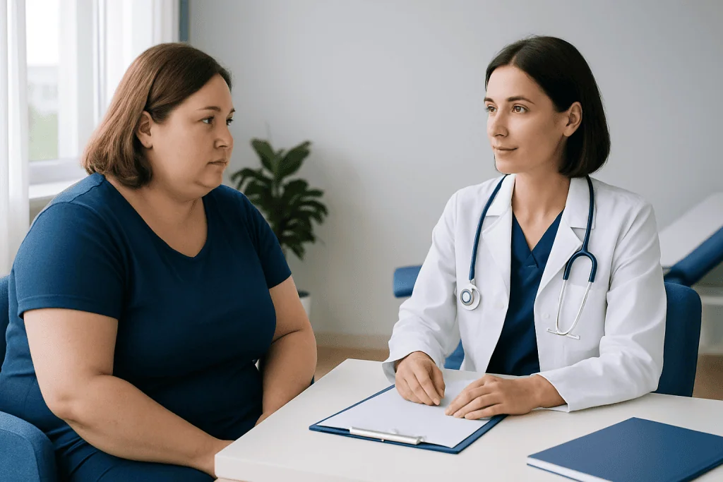 Doctor consulting with a patient in a medical office setting.