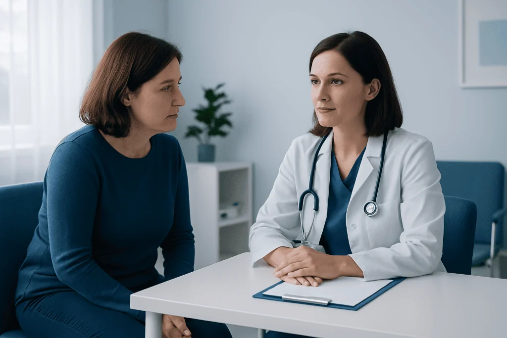 Doctor consulting with a patient in a medical office setting.