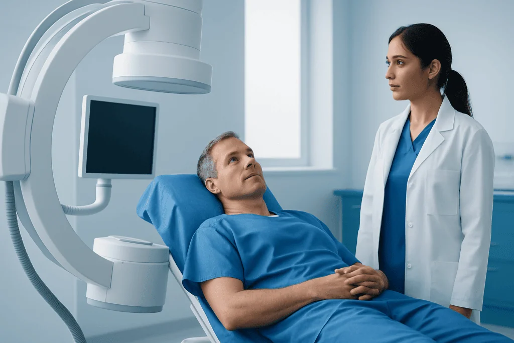 Patient undergoing medical imaging at Acibadem Hospital.