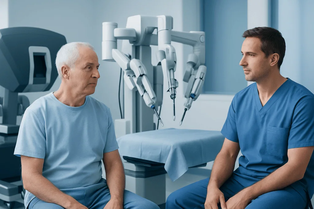 Urologist and patient during prostatectomy consultation at Acibadem Hospital.