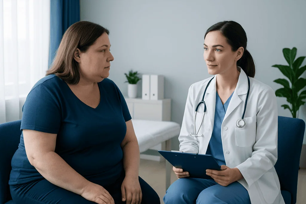 Doctor consulting with a patient in a medical office setting.