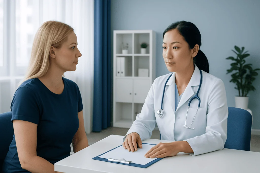 Doctor consulting with patient in a medical office.