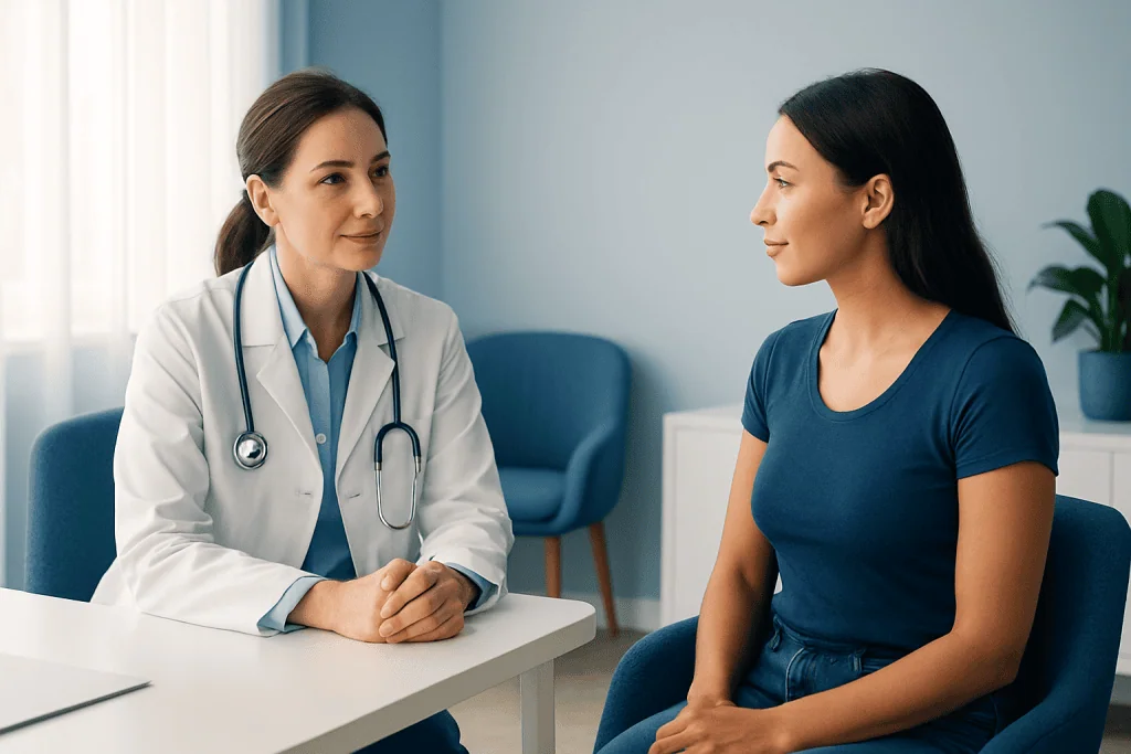 Doctor consulting with a patient in a medical office.