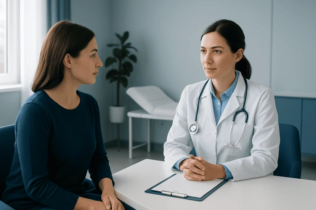 Doctor consulting with a patient in a medical office setting.