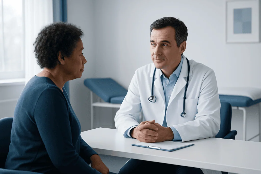 Doctor consulting with a patient in a medical office setting.
