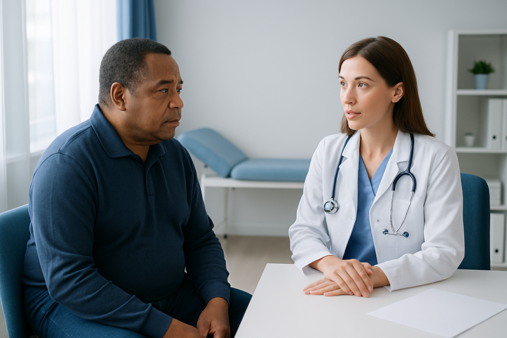 Doctor consulting with a patient in a medical office at Acibadem Hospitals Group.