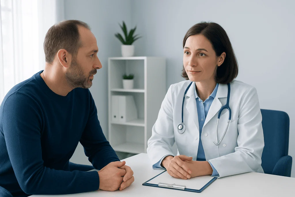 Doctor consulting with a patient in a medical office setting.