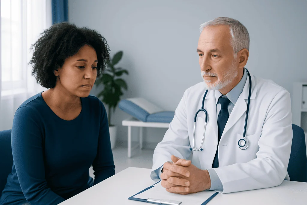 Doctor consulting with a patient in a medical office setting.
