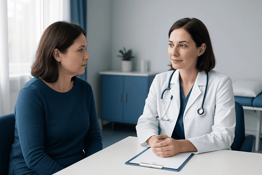 Doctor consulting with a patient in a medical office setting.