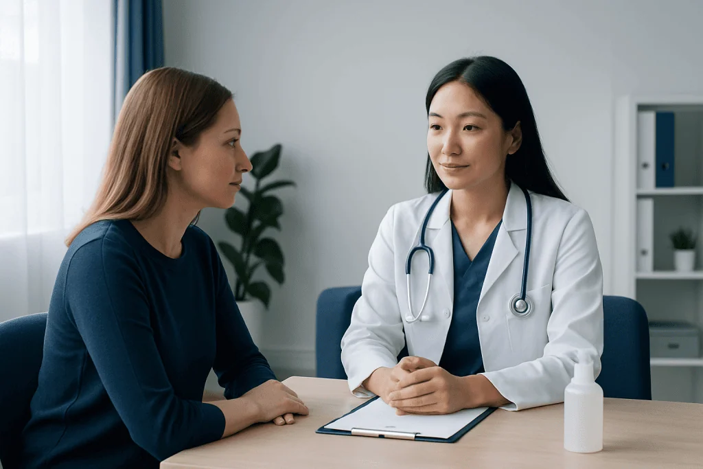 Doctor consulting with a patient in a medical office setting.