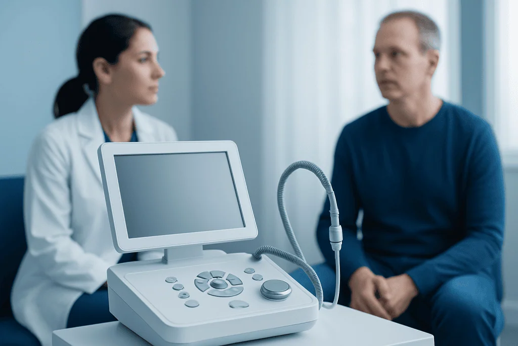 Medical consultation with Vagus Nerve Stimulation device in clinic setting.