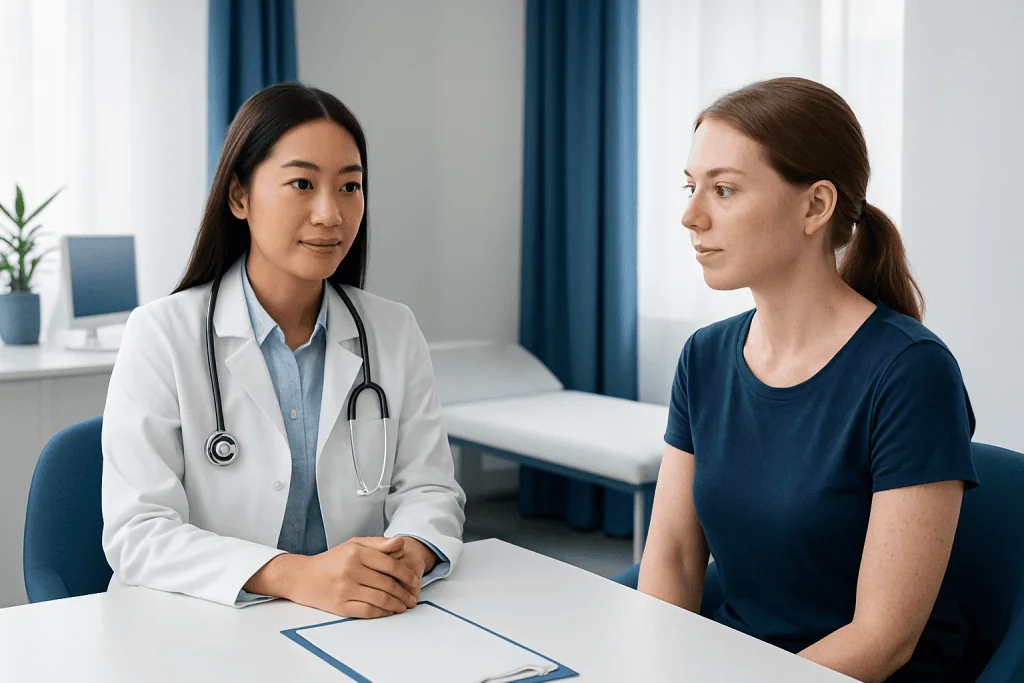 Doctor consulting with a patient in a medical office setting.