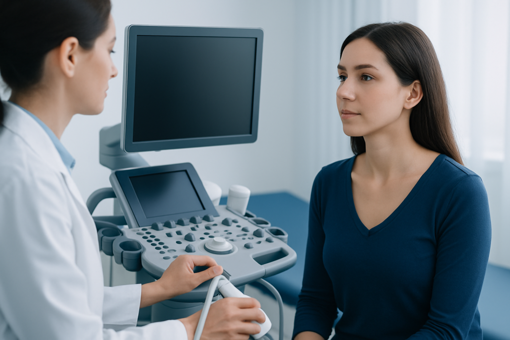 Medical consultation with ultrasound examination at Acibadem Hospital.