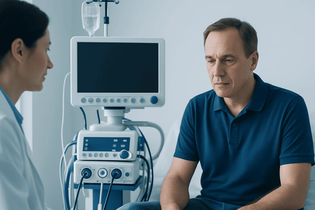Doctor consulting a patient in a medical examination room at Acibadem Hospitals.