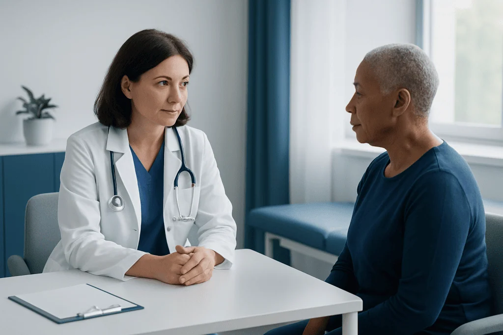 Doctor consulting with a patient in a medical office.