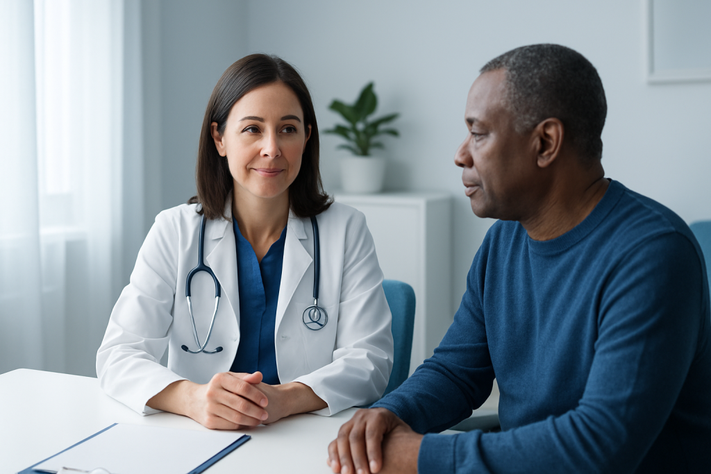 Doctor consulting with a patient in a medical office at Acibadem Hospitals Group.