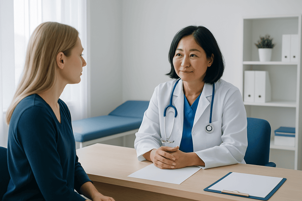Doctor consulting with a patient in a medical office setting.
