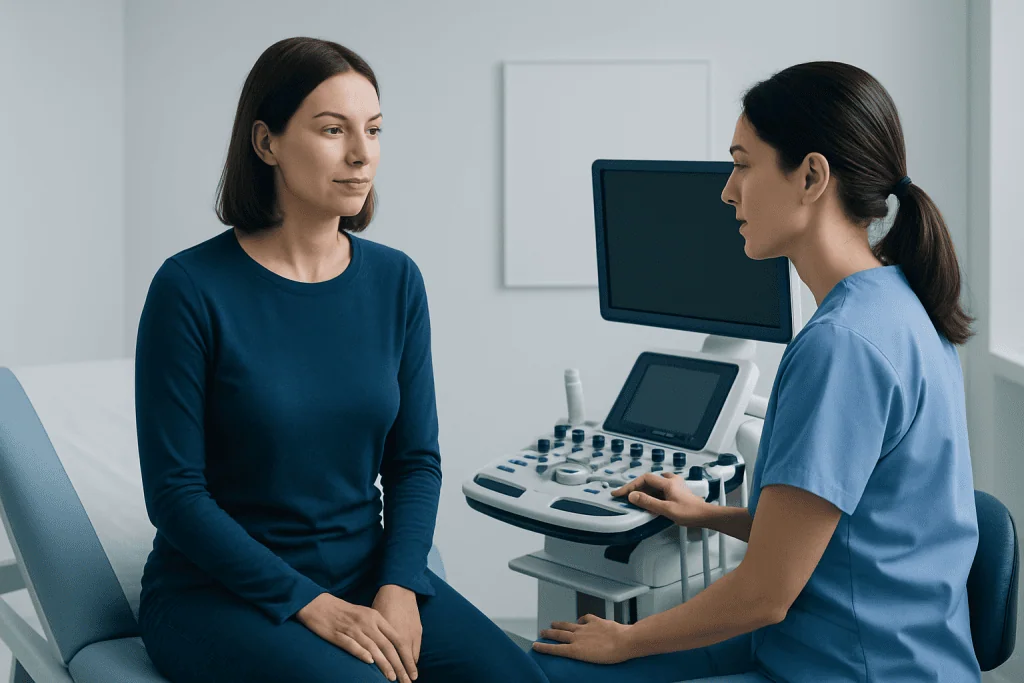 Doctor consulting with patient in a medical examination room at Acibadem Hospitals.
