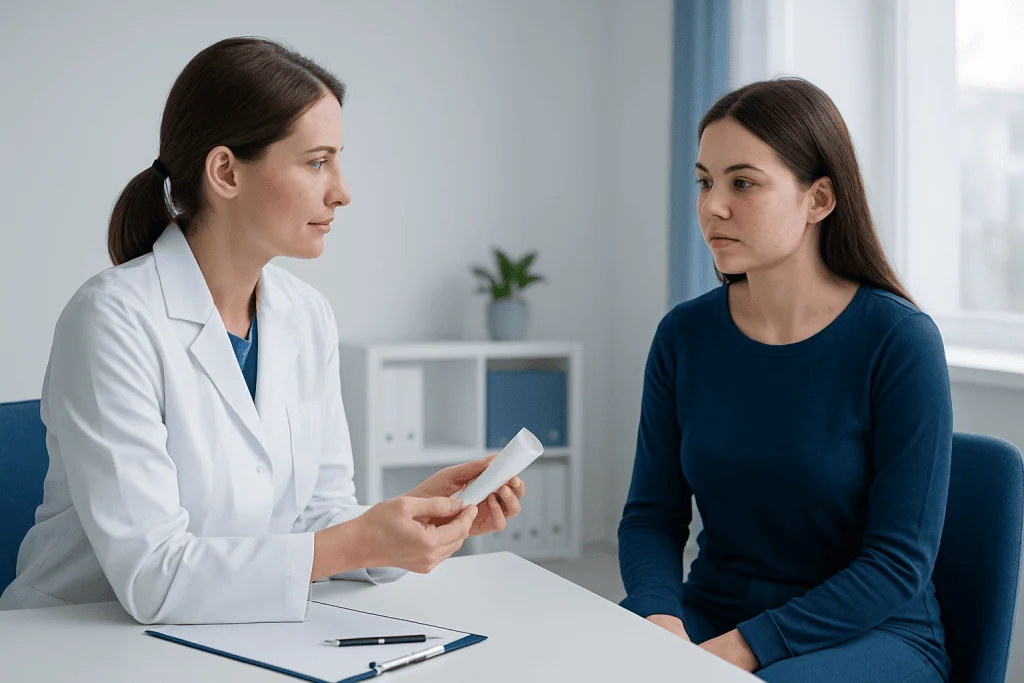 Doctor consulting with a patient in a medical office setting.