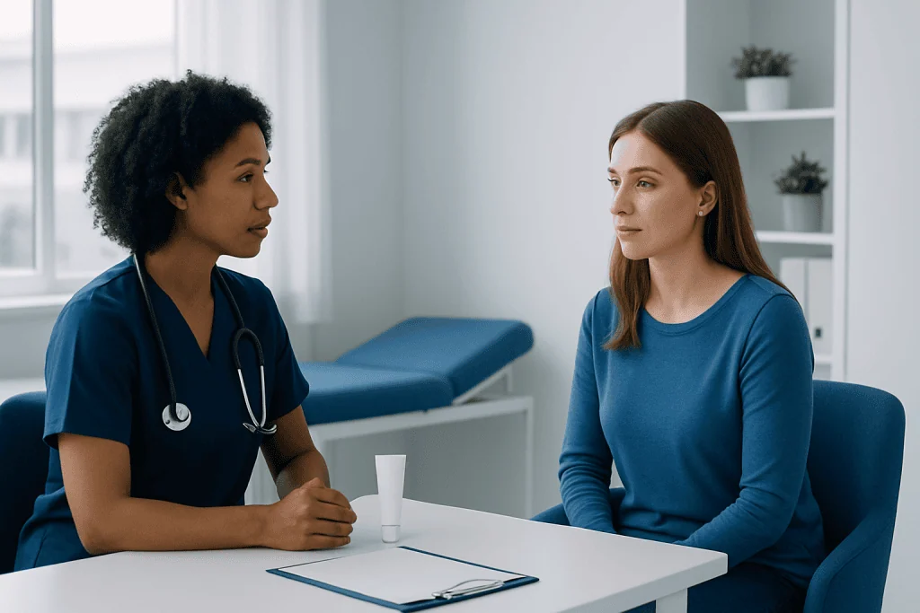 Doctor consulting with a patient in a medical office setting.