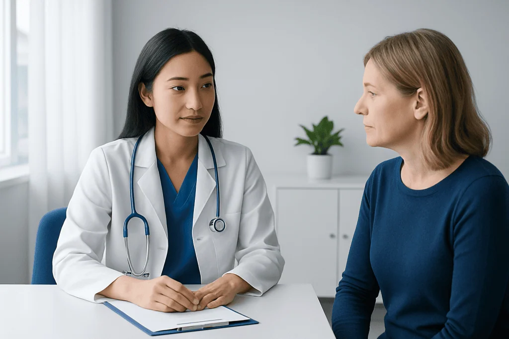 Doctor consulting with a patient in a medical office setting.