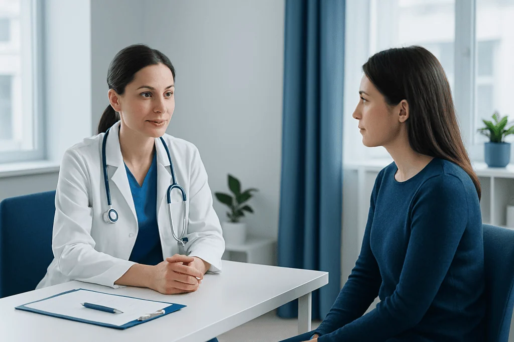 Doctor consulting with a patient in a medical office setting.