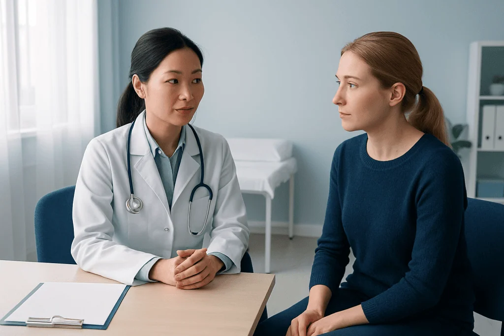 Doctor consulting with a patient in a medical office setting.