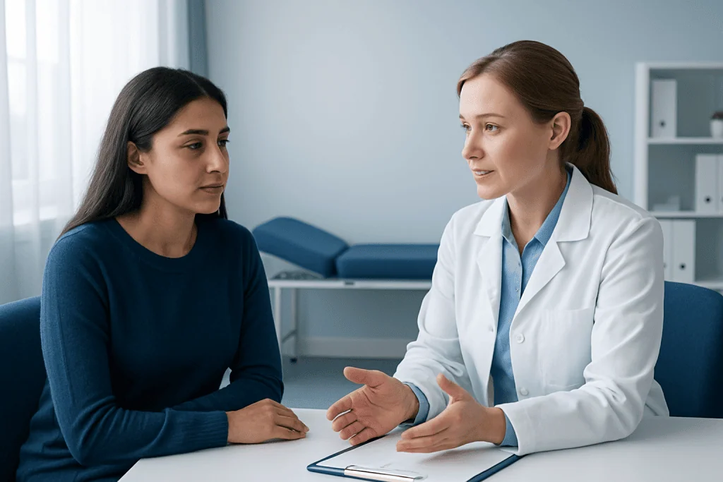 Doctor consulting with a patient in a medical office setting.