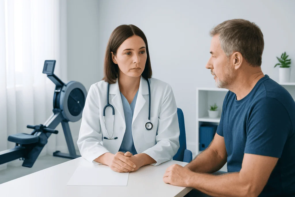 Doctor consulting with patient in medical office.