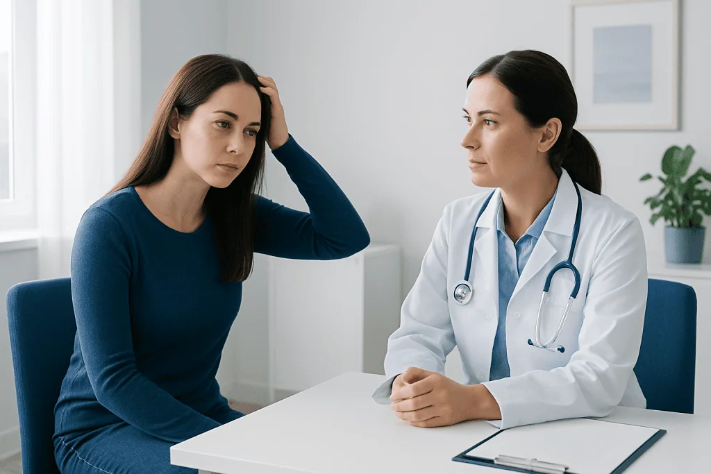 Doctor consulting with a patient in a medical office setting.