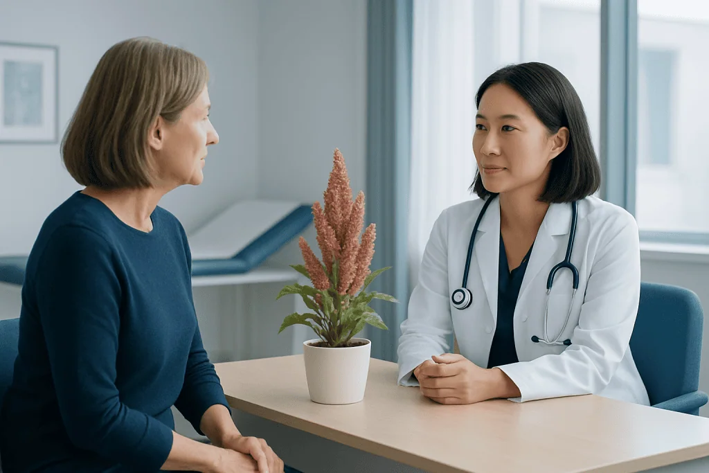Doctor consulting with a patient in a medical office setting.