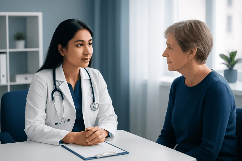Doctor consulting with a patient in a modern clinic setting.