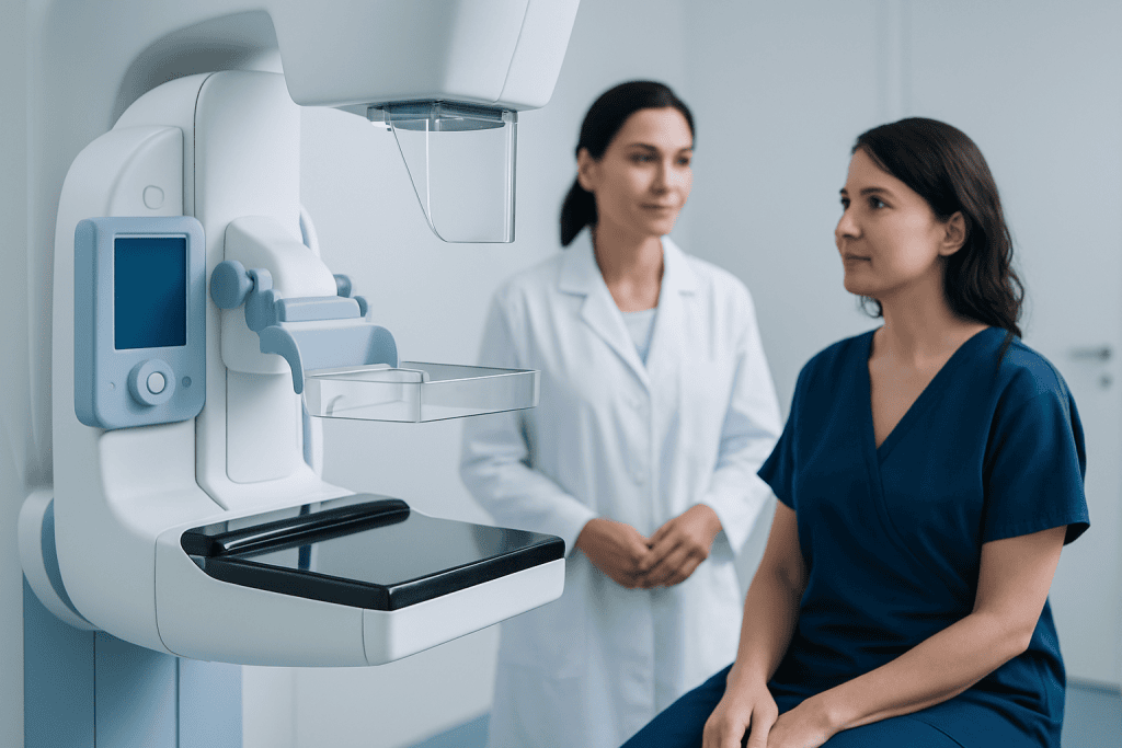 Breast imaging procedure in a modern medical facility at Acibadem Hospitals Group.
